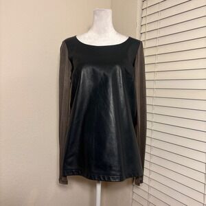 Beckley by Melissa S Leather Front Navy Taupe Long Sleeve Colorblock Lagenlook